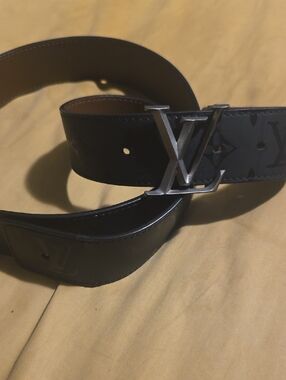 Louis Vuitton Black Monogram Leather Belt with Silver LV Buckle